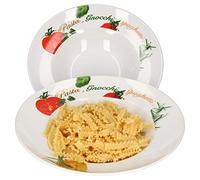 Van Well Lot de 2 assiettes à pâtes Milano avec impression Ø 27 cm Assiette profonde en porcelaine Vaisselle gastronomique Nouilles pâtes gnocchi spaghetti fusilli macaroni penne raviolis