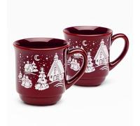 Van Well Lot de 2 tasses à vin chaud, 0,2 l, calibrées, en faïence, bordeaux, empilables, passent au lave-vaisselle et au micro-ondes, chêne extérieur robuste, idéal pour le vin chaud, le punch et les