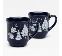 Van Well Lot de 2 tasses à vin chaud, 0,2 l, calibrées, en grès, bleu cobalt, empilables, passent au lave-vaisselle et au micro-ondes, chêne extérieur robuste, idéal pour le vin chaud, le punch, les