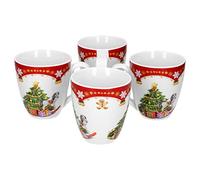 VAN WELL Lot de 4 Tasses à café en Porcelaine Motif Noël 530 ML