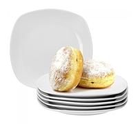 Van Well Lot de 6 assiettes à dessert en porcelaine blanche 190 x 190 mm - Assiettes plates classiques brillantes - Forme carrée
