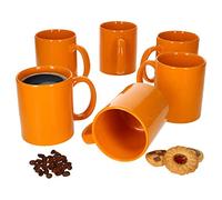 Van Well Lot de 6 tasses à café cylindriques Tasse en porcelaine Différentes couleurs Set de tasses faciles à entretenir Passe au lave-vaisselle et au micro-ondes Lot de 6 tasses orange (375 ml)