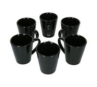 Van Well Lot de 6 tasses à café, noires, coniques, style moderne, diamètre : 9 cm, 360 ml, tasse à thé, à café, motif uni