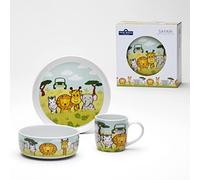 VAN WELL Safari Service de table pour enfant 3 pièces en porcelaine avec gobelet, bol et assiette, idéal comme cadeau