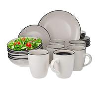 Van Well Service combiné Campo crème pour 6 personnes I Service de table crème mat avec bord noir I Tasses, assiettes creuses, assiettes à gâteau, assiettes plates I Service de table coloré en