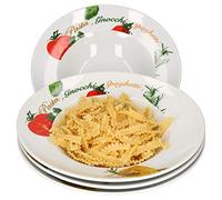 Van Well Set de 4 Assiettes à pâtes Milano avec impression Ø 27 cm Assiette profonde en porcelaine Vaisselle gastronomique Pâtes Gnocchi Spaghetti Fusilli Macaroni Penne Ravioli