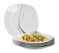 VAN WELL Set de 6 Assiettes Plat Silver Night 24 cm Porcelaine Modern Minimalist Réutilisable Passe Au Lave-vaisselle