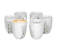 Van Well Vanda orchidée blanche set de 6 tasses à café, 330 ml, H 10,3 cm, tasse à café, décor floral, porcelaine de marque fine