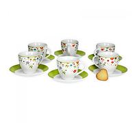 Van Well Vario Service à café 12 pièces - 6 tasses à café de 200 ml avec soucoupes Ø 14,5 cm - Porcelaine avec motif floral - Vaisselle colorée - Passe au lave-vaisselle et au micro-ondes