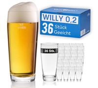 Van Well Willibecher Lot de 36 verres à bière de 0,2 l - Verres à bière de qualité supérieure de 0,2 l - Verre à bière robuste, passe au lave-vaisselle, calibré - Verres à pinte de qualité