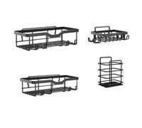 VaNaeni Caddy de douche 4 pièces en acier inoxydable noir, moderne et minimaliste, avec 12 crochets, résistant à l'humidité et à la moisissure, pour salle de bain et cuisine
