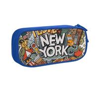 VANANI Cartoon Cute New York American Theme Art Grande capacité Trousse à crayons multifonctionnelle Trousse à crayons portable à fermeture éclair Fournitures de bureau étudiant, bleu, Taille unique,