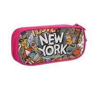VANANI Cartoon Cute New York American Theme Art Grande capacité Trousse à crayons multifonctionnelle Trousse à crayons portable à fermeture éclair Fournitures de bureau étudiant, rose, Taille unique,