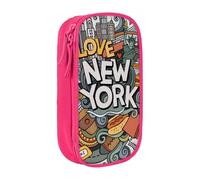 VANANI Cartoon Cute New York American Theme Art Grande capacité Trousse à crayons multifonctionnelle Trousse à crayons portable à fermeture éclair Fournitures de bureau étudiant, rose, Taille unique,