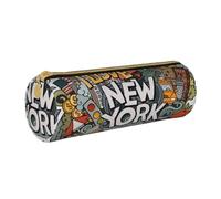 VANANI Cartoon Cute New York American Theme Art Trousse à crayons multifonction pour adolescents avec fermeture éclair Convient pour l'école et le bureau, blanc, Taille unique, Trousse de maquillage