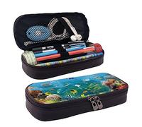 VANANI Colorful Undersea World Trousse à crayons en cuir imperméable multifonction pour adolescents avec fermeture éclair Convient pour l'école et le bureau, Noir , Taille unique, Trousse de