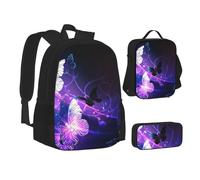 VANANI Ensemble sac à dos 3 en 1 avec sac à déjeuner et trousse à crayons Motif papillons de nuit