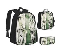 VANANI Ensemble sac à dos 3 en 1 avec sac à déjeuner et trousse à crayons Motif peinture chinoise du bambou