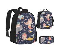 VANANI Ensemble sac à dos sirène avec sac à déjeuner et trousse 3 en 1, grande capacité