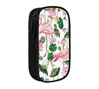 VANANI Flamingo Bird Round Leaves Grande Capacité Trousse Multifonctionnelle Trousse à Crayon Zipper Portable Trousse à Crayon Étudiant Fournitures de Bureau, Noir , Taille unique, Trousse de