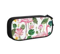 VANANI Flamingo Bird Round Leaves Grande Capacité Trousse Multifonctionnelle Trousse à Crayon Zipper Portable Trousse à Crayon Étudiant Fournitures de Bureau, Noir , Taille unique, Trousse de