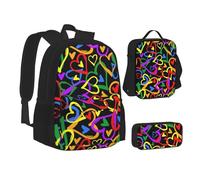 VANANI Gay Pride Rainbow Ensemble sac à dos avec sac à déjeuner et trousse à crayons 3 en 1, grande capacité