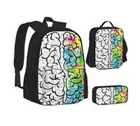 VANANI Geometry Brain Image with Science Sac à dos avec sac à déjeuner et trousse à crayons 3 en 1 Cartable grande capacité