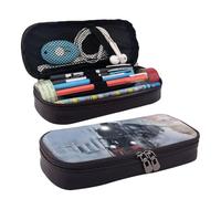 VANANI Steam Train Depart Sunset Trousse à crayons en cuir imperméable multifonction pour adolescents avec fermeture éclair Convient pour l'école et le bureau, Noir , Taille unique, Trousse de