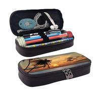 VANANI Sunset Palm Tree Trousse à crayons en cuir imperméable multifonction pour adolescents avec fermeture éclair pour école et bureau., Noir , Taille unique, Trousse de maquillage