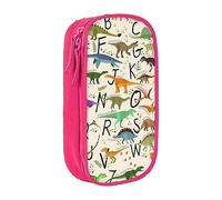 VANANI Trousse à crayons élégante pour apprendre les lettres de l'alphabet avec dinosaures de grande capacité, trousse à crayons multifonctionnelle, trousse à crayons portable à fermeture éclair,