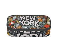 VANANI Trousse à crayons multifonction de grande capacité avec motif de dessin animé New York American Theme Art - Fournitures de rangement pour bureau et école, Noir , Taille unique, Trousse de