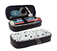 VANANI White Parttern Trousse à crayons multifonction en cuir imperméable avec fermeture éclair pour école et bureau, Noir , Taille unique, Trousse de maquillage
