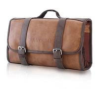 Vancase Trousse de Toilette à Suspendre pour Homme en Cuir pour Salle de Bain et Douche, kit d'accessoires de Maquillage de Voyage/Excellent Cadeau, Marron, Style rétro, va avec Tout, Charme Mature,