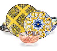 Vancasso 12 pcs. Service de table en porcelaine, service combiné avec assiettes à manger, assiettes à dessert et bols à céréales, style boho