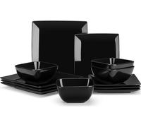 vancasso 12 pcs. set de vaisselle en porcelaine, service de table, service combiné avec assiettes à manger, assiettes à dessert, bols à céréales, noir