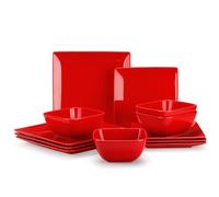 vancasso 12 pcs. set de vaisselle en porcelaine, service de table, service combiné avec assiettes à manger, assiettes à dessert, bols à céréales, rouge