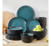 Vancasso 18/24 pièces PLAYB ensemble d'assiettes en céramique glaçure réactive ensemble de vaisselle en grès avec 6 pièces assiette à dîner/dessert/bol de céréales BLACK
