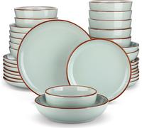 vancasso 32 pcs. service combiné en faïence, set de vaisselle en style moderne, set avec assiette à manger, assiette à gâteau, bol à soupe et saladiers multi-usages, vert clair