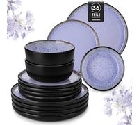vancasso AMBER Service de Table 12 Personnes, Set Vaisselle 36 Pièces en Grès - Assiettes Plates, Assiettes à Dessert et Bols - Adapté au Micro-Ondes, Glaçure Violette