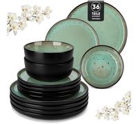 vancasso AMBER Service de Table 12 Personnes, Set Vaisselle 36 Pièces en Grès - Assiettes Plates, Assiettes à Dessert et Bols - Adapté au Micro-Ondes, Glaçure Vert