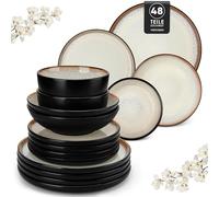 vancasso AMBER Service de Table 12 Personnes, Set Vaisselle 48 Pièces en Grès - Assiettes Plates, Assiettes à Dessert, Bols à Pâtes et Bols - Adapté au Micro-Ondes, Glaçure Jaune Clair