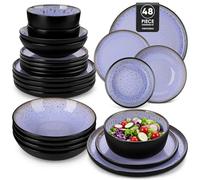vancasso AMBER Service de Table 12 Personnes, Set Vaisselle 48 Pièces en Grès - Assiettes Plates, Assiettes à Dessert, Bols à Pâtes et Bols - Adapté au Micro-Ondes, Glaçure Violette