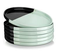vancasso Aria Lot de 6 assiettes rondes en céramique de 25,4 cm, passent au micro-ondes, au four et au lave-vaisselle, noir et vert
