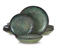 vancasso Assiette 12 pcs, Série VC-CHRYS-G Service Complet de Table, Design de bord en forme de pétale Vaisselle - Vert