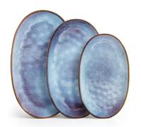 vancasso Assiette en Grès, lot de 3 Assiettes Service de Table, Service Vaisselle Ovales, Assiettes à Dessert, Assiettes de Petit-Déjeuner, Assiettes à Gâteau, Assiettes en 3 tailles, Bleu Lavande