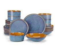vancasso Assiettes Service de Table 6 Personnes, Service Complet en Grès | Idéal du Petit-déjeuner au Dîner : Pâtes, Salades, Soupes et Boissons Chaudes Servies avec Style, Brun et Bleu
