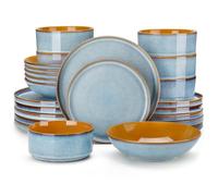 vancasso Assiettes Service de Table 6 Personnes, Service Complet en Grès | Idéal du Petit-déjeuner au Dîner : Pâtes, Salades, Soupes et Boissons Chaudes Servies avec Style, Brun et Bleu Clair