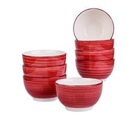 vancasso Bella Bol à céréales rouge, 8 pièces, bol à ramen peint à la main au look rustique, grand bol de service en grès et 14 cm, bol à soupe pour mélange/fruits/nouilles, capacité de 750 ml