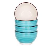 vancasso Bella Lot de 4 bols à céréales turquoise, bol de bélier peint à la main au look rustique, grand bol de service en grès de 13,9 cm, bol à soupe pour mélange/fruits/nouilles, capacité de 750 ml