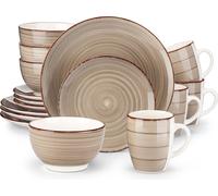 vancasso Bella Service combiné en grès, 16 pièces Set de vaisselle pour 4 personnes, avec 4 assiettes à dessert, assiettes plates, bols à céréales, tasses à café, chocolat